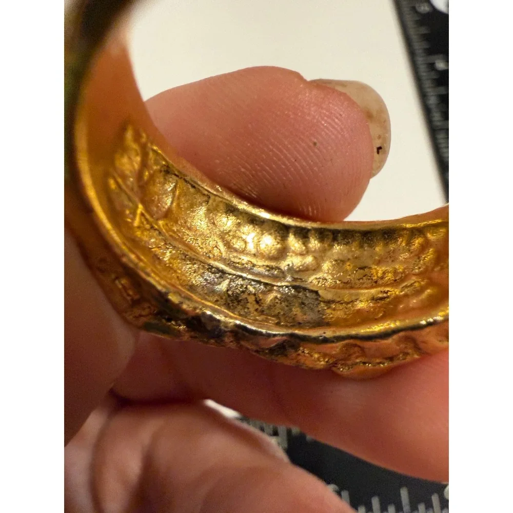 Vintage Two Tone Gold Silver Nugget Statement Ring Mens Size 11.5 Rectangular